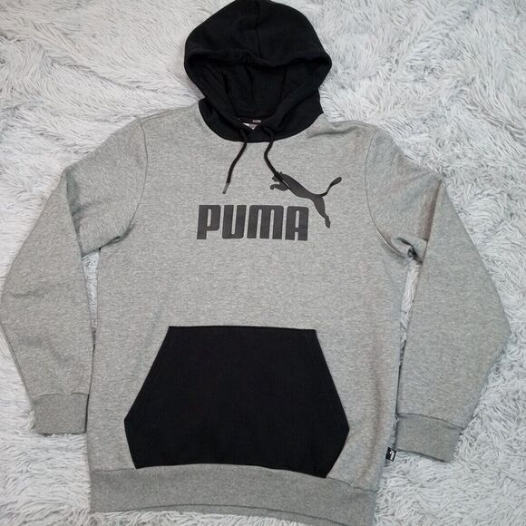 Puma Sweatshirt Mens S Gray‎ Hoodie Logo Pocket Athletic Sports Street Wear - Picture 1 of 11